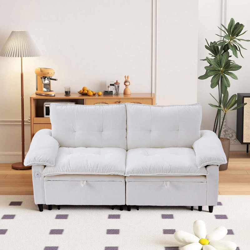 Canapé-lit gigogne en velours blanc avec matelas
