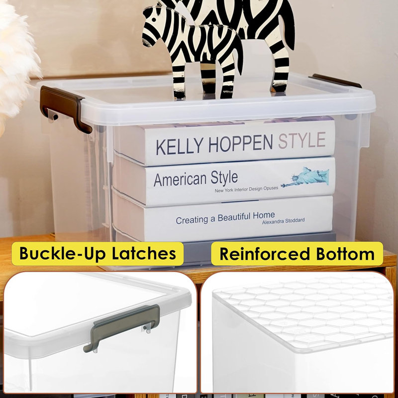 Plastic Storage Box with Latching Lid Clear (Set of 6), 16.2" H x 12.6" W x 9" D