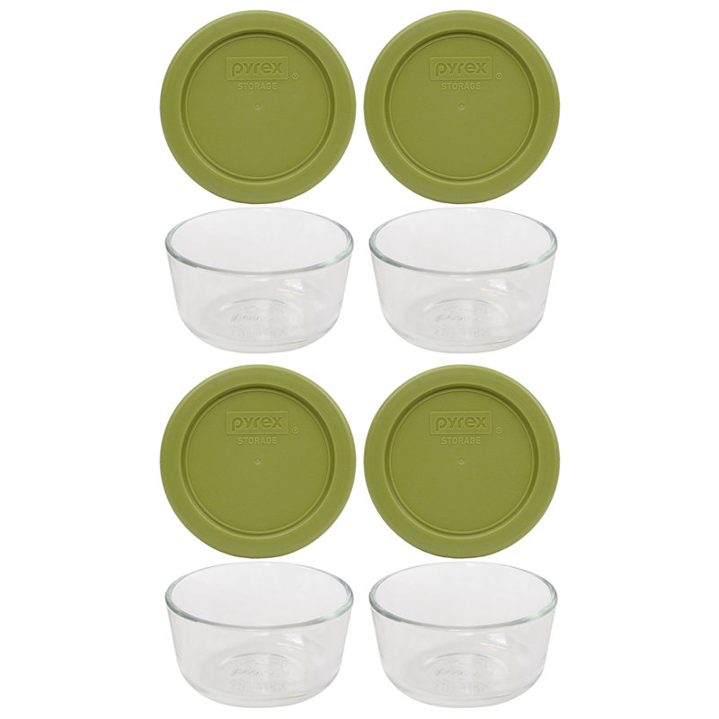 Pyrex (4) bols en verre de 1 tasse et (4) couvercles de 1 tasse en PC, Vert olive