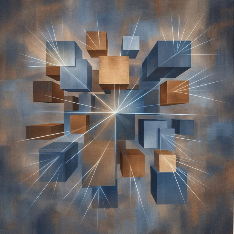 Édredon géométrique Cubes Illusion, Très grand lit, Bleu moyen / bronze foncé foncé