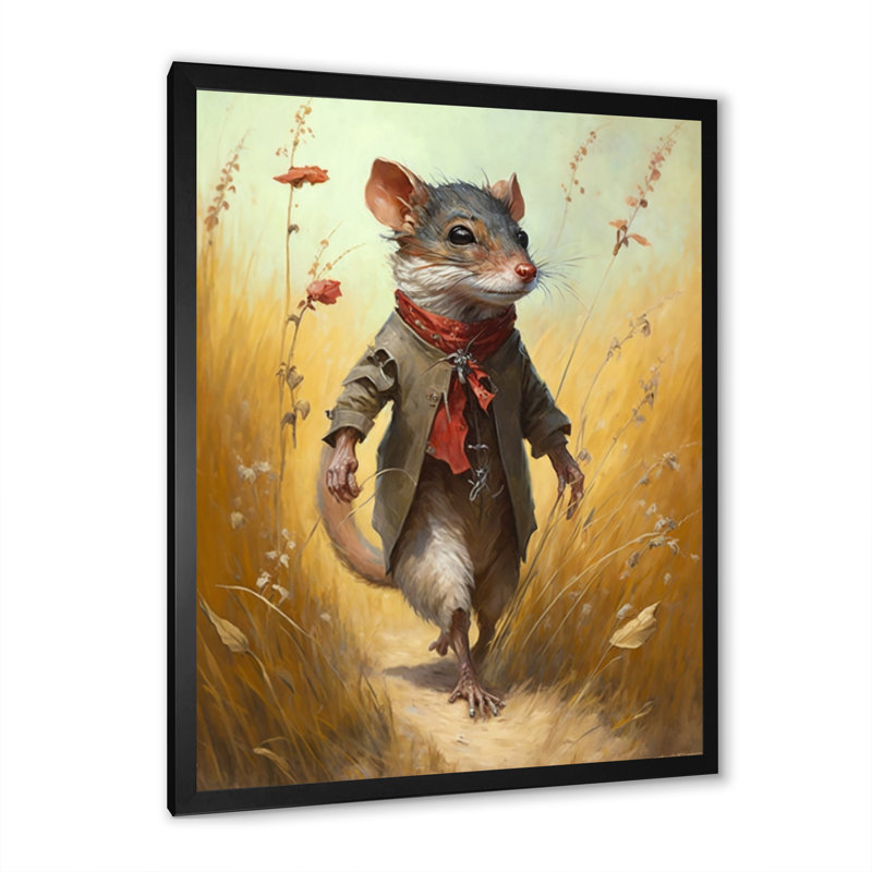 " Mouse In Grass ", Black Picture Framed Canvas,  20" H x 12" W  x 1" D