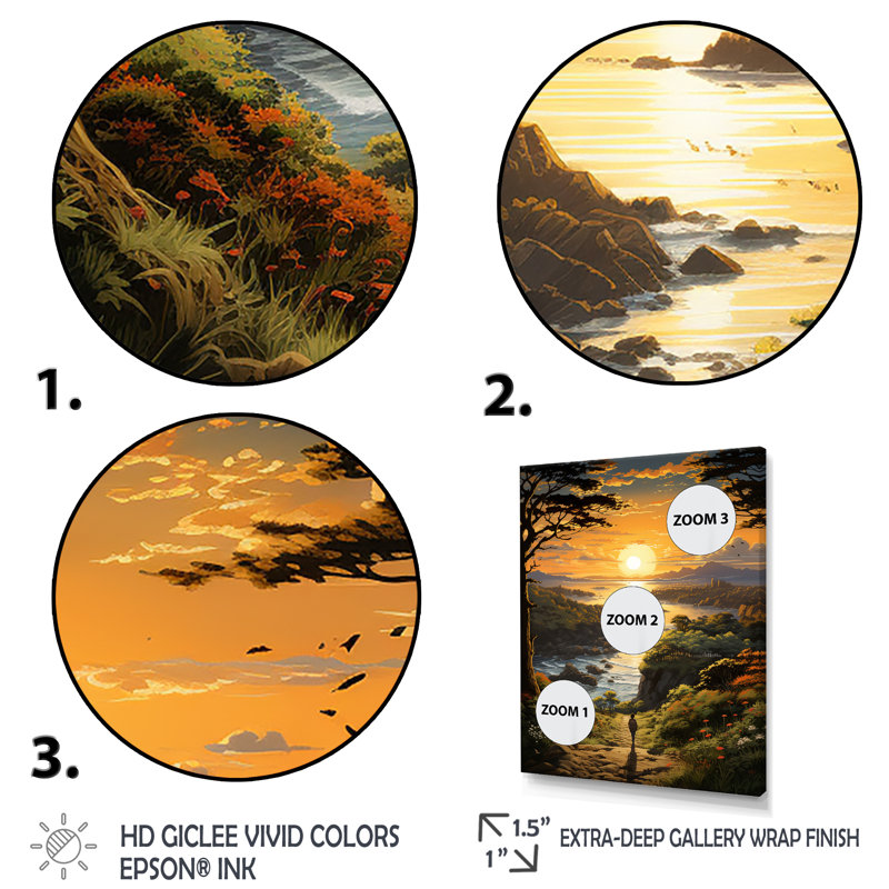 «Sunrise Kid Solutide», art mural bord de mer tropical, Cadre flottant noir, H 44 po x l 34 po x P 1,5 po