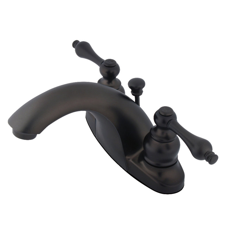 Kingston Brass English Country Two-Handle 3-Hole Deck Mount 4" Centerset Bathroom Faucet with Plastic Pop-Up