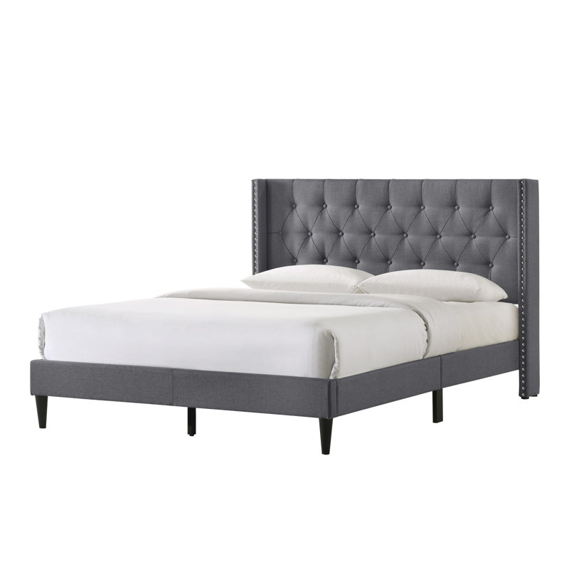Aileen Upholstered Wingback Bed, King, Dark Gray