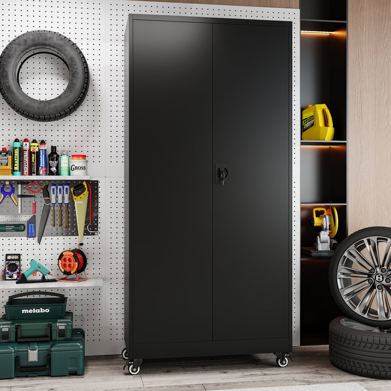 Armoire de rangement verrouillable en acier à 5 niveaux avec roulettes (H 74,5 po x l 31,5 po x P 15,75 po), Noir