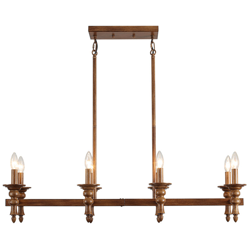 Lustre pour îlot de cuisine à 8 lumières à intensité variable rétro, Brun