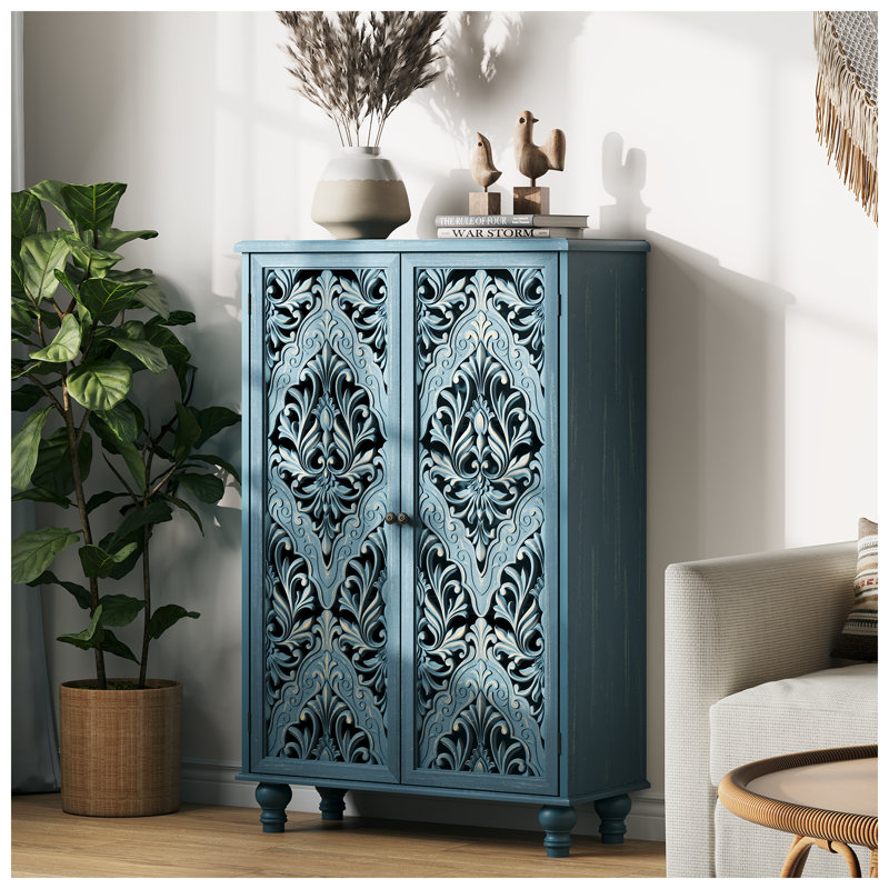 Armoire de rangement de 47 po de hauteur avec tablettes, armoire d'appoint élégante avec 2 portes et buffet polyvalent, bleu