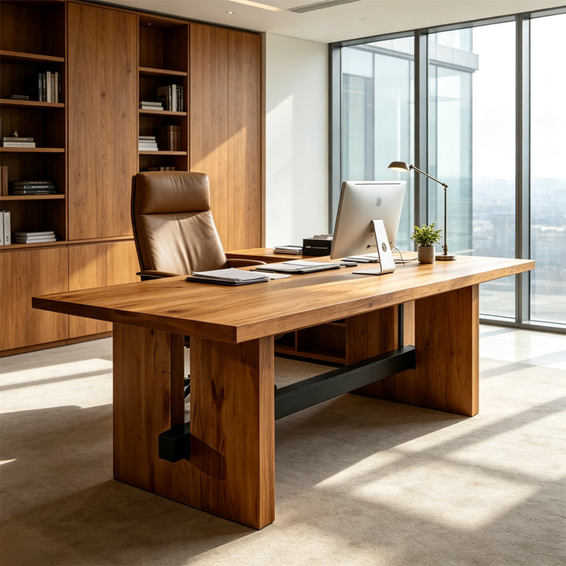 Solid Wood Desk – Rectangular Computer Desk for Home and Office, 29.5" H x 55.1" W x 27.6" D