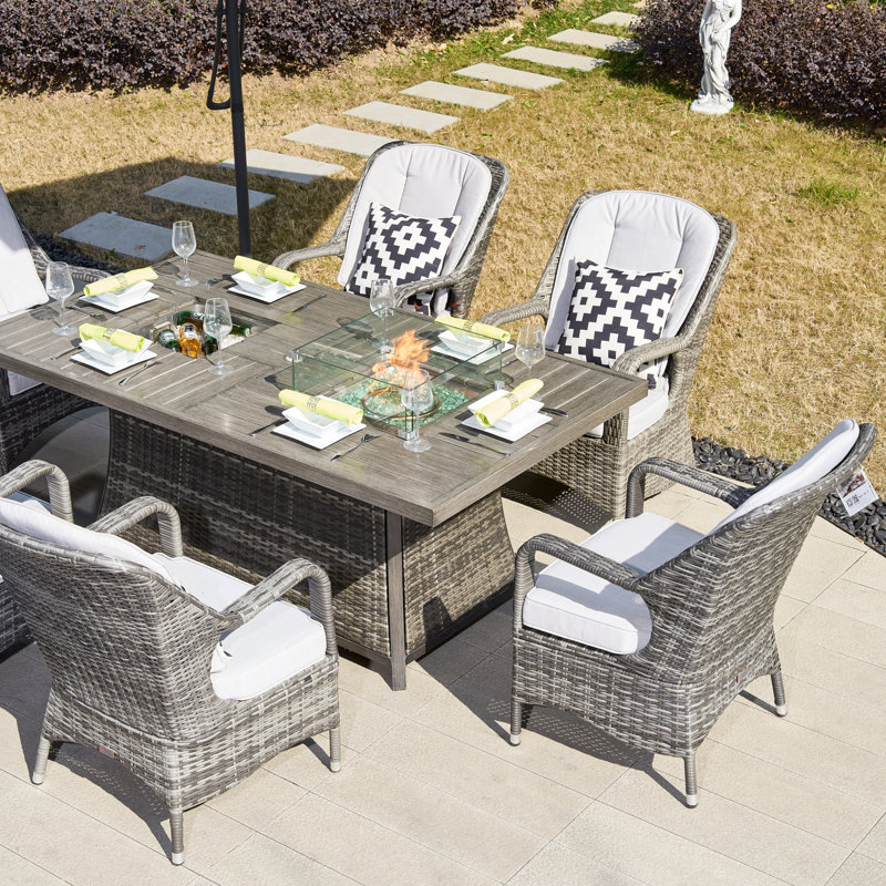 Moda 70 In. X 39 In. X 27 In. Rectangular Wicker Outdoor Gas Fire Pits Dining Setx