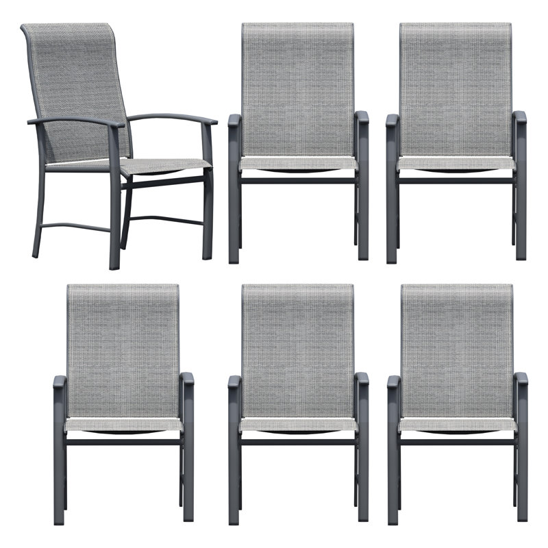 Outdoor Dining Chairs Set of 6, All-Weather PVC-coated polyester Metal Patio Chairs - High Back Ergonomic Design for Garden, Deck, Balcony