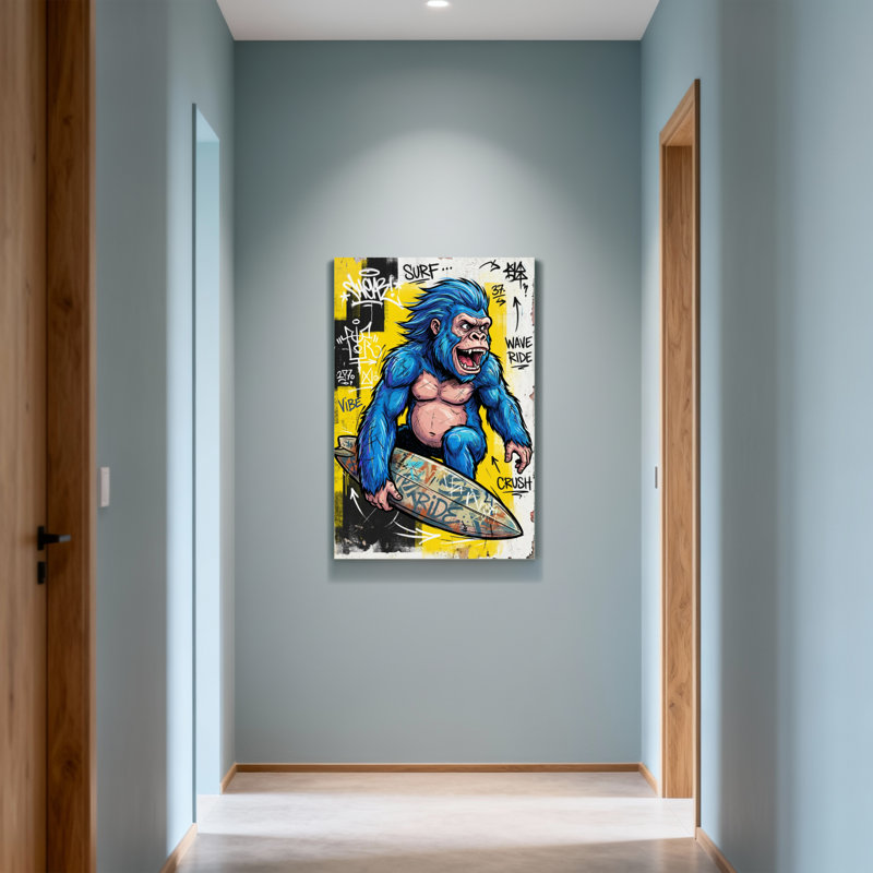 Animaux, singe bleu, surf, art graffiti, H 40 po x l 28 po