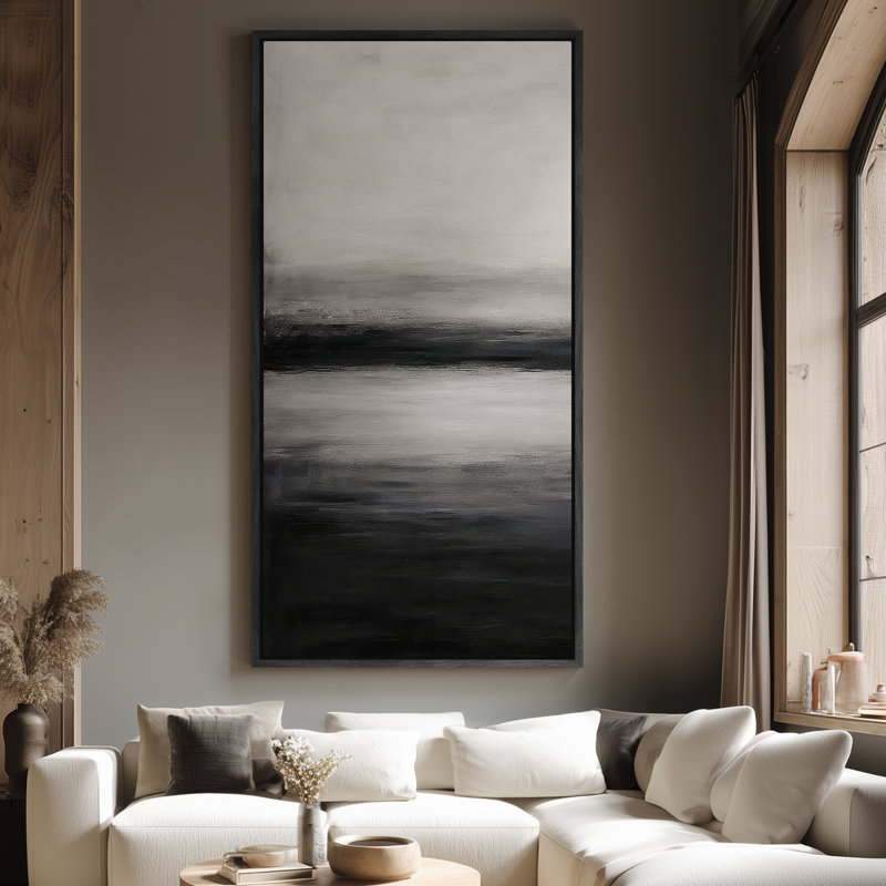 Art mural sur toile grand encadré, impression de paysage abstrait minimaliste , H 60 po x l 30 po, Noir