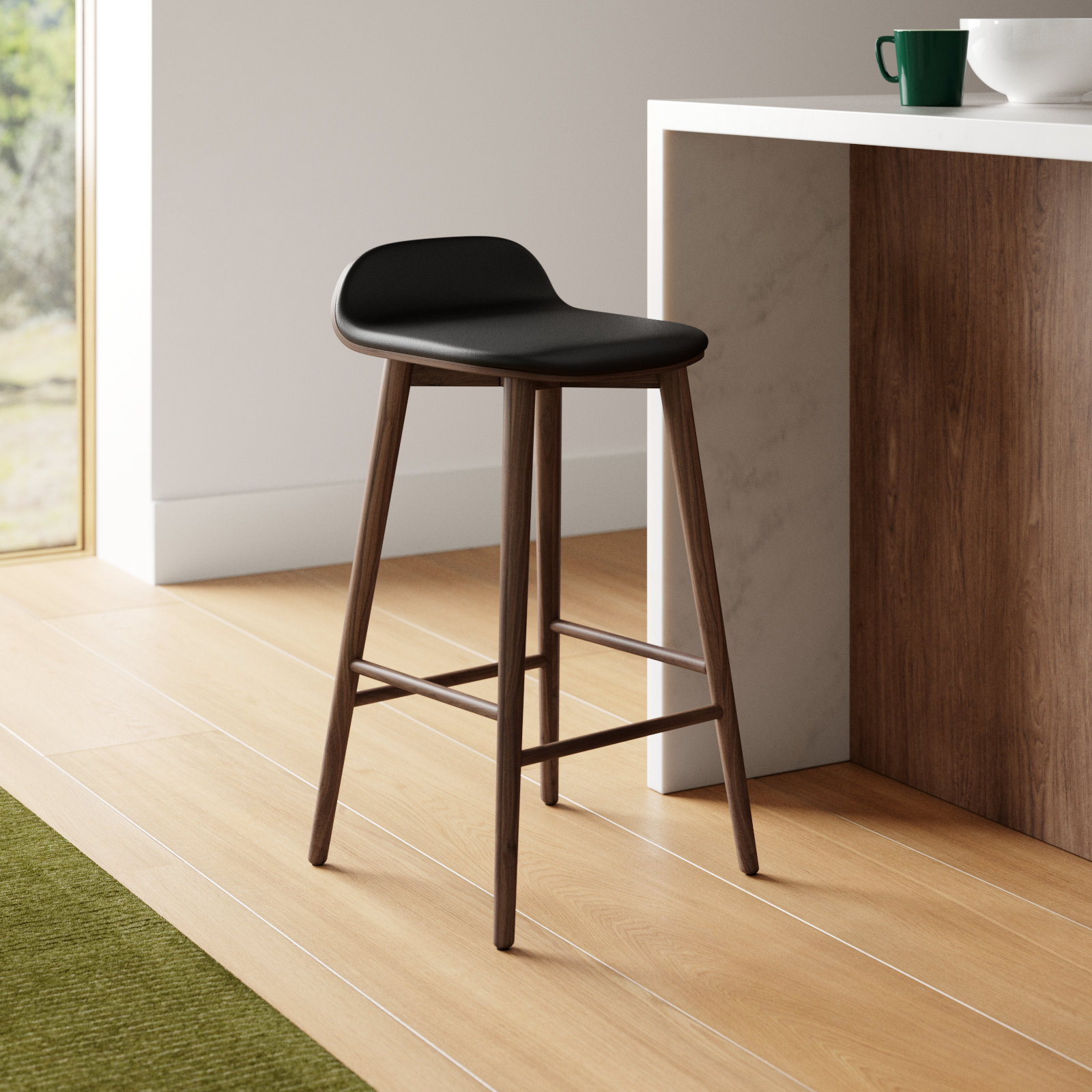 26" Genuine Leather Bar Stool, Walnut