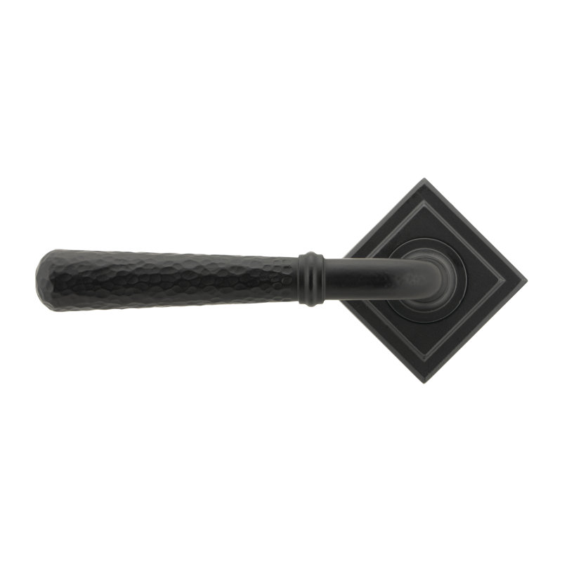 Hammered Newbury Lever on Rose Set (Square) - Unsprung, Matt Black