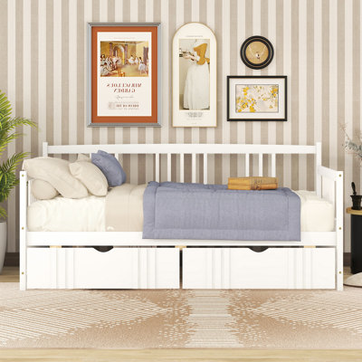 Twin Size Daybed With Two Drawers - Made Robust Solid Wood For Durability In White Strong And Stable Construction
