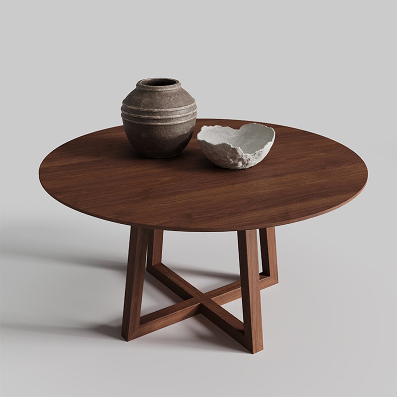 Table ronde simple en bois massif de style nordique, H 29,5 po x L 47,2 po x l 47,2 po