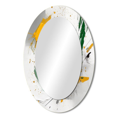 Yellow And Green Abstracted Perspectives III - Yellow Oval Wall Mirror Decor
