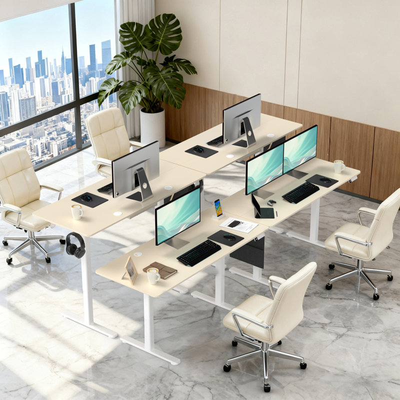 Electric Adjustable Office Desk Gaming for Standing & Sit Height adjustable for Home, 55" W x 23.6" D x H Adjust, Wood/Black