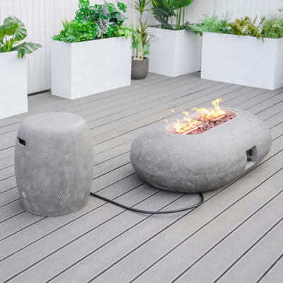 Table de foyer d'extérieur au propane en béton avec couvercle H 13,77 po x l 48 po Tench