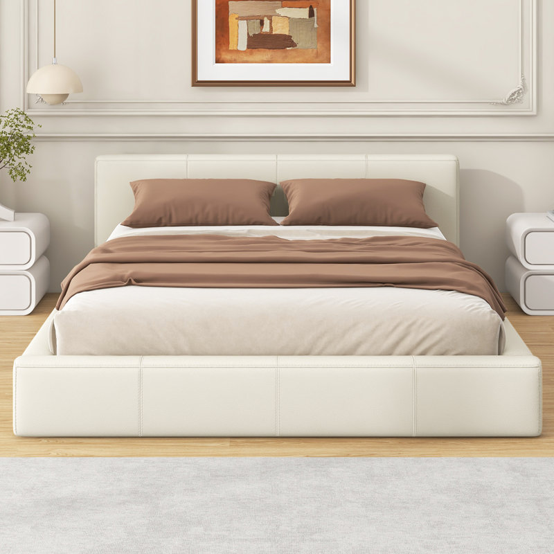 Lit tapissier beige élégant, Lit double