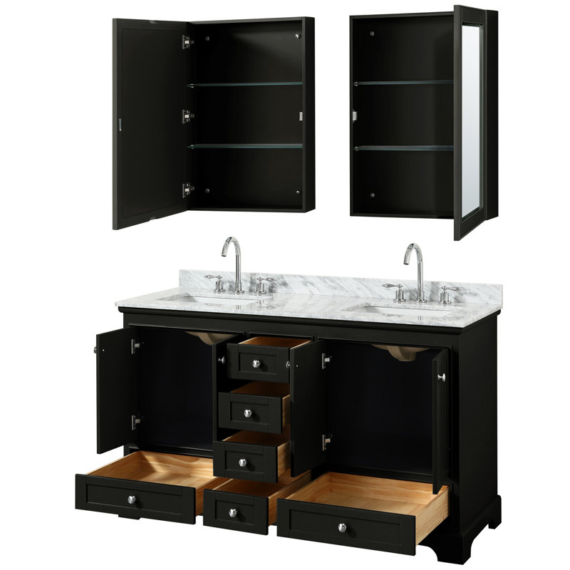 Ensemble de meuble-lavabo double 60 "avec miroir Deborah, Espresso foncé, Chrome poli