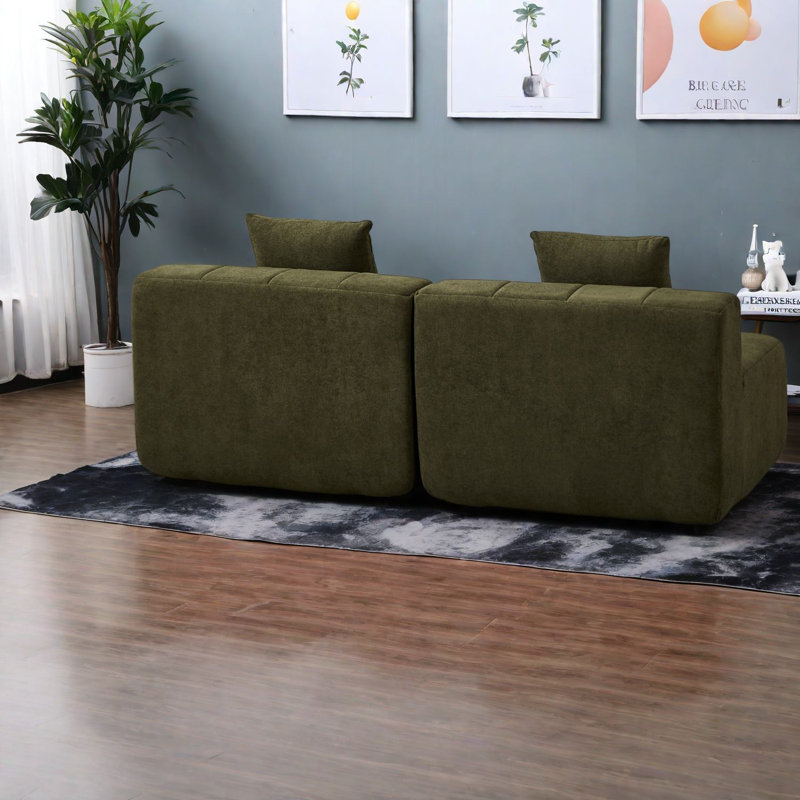 Canapé modulaire 2 places en chenille verte compacte, maison moderne