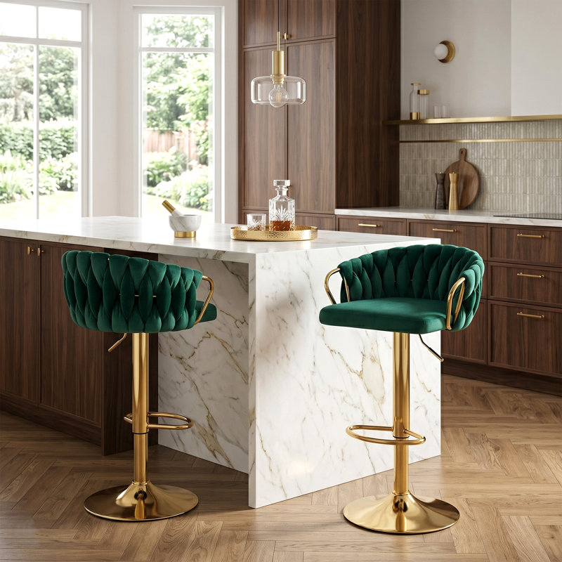 Christal Swivel Upholstered Adjustable Height Counter Stool, Dark Green