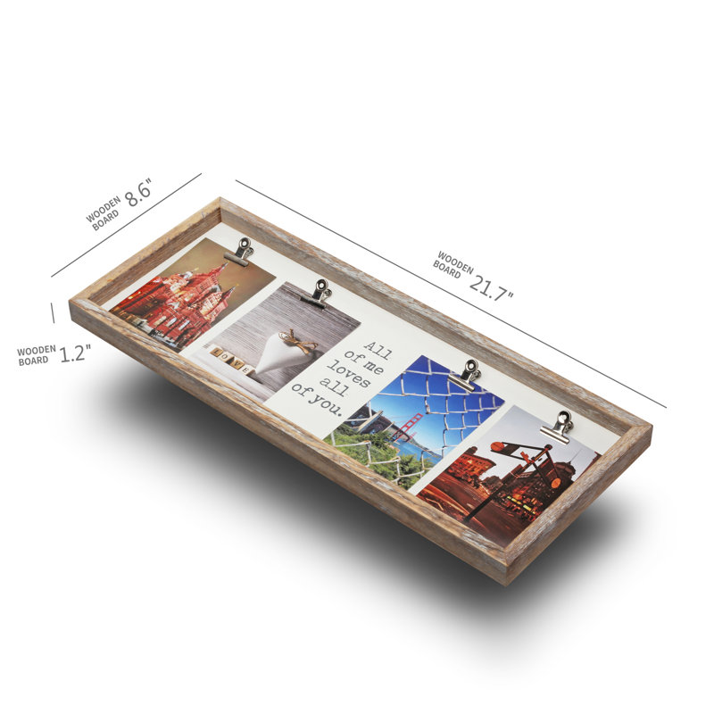 Cadre photo campagnard avec 4 clips, Gris rustique