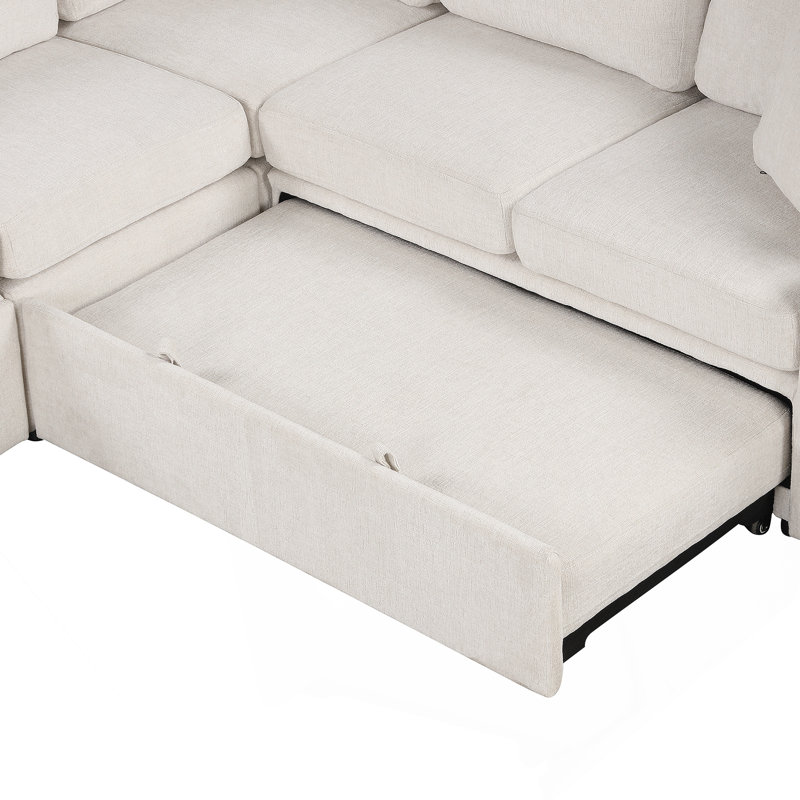 Canapé-lit modulaire convertible en U de 107,1 po pour salon, beige, Chenille beige
