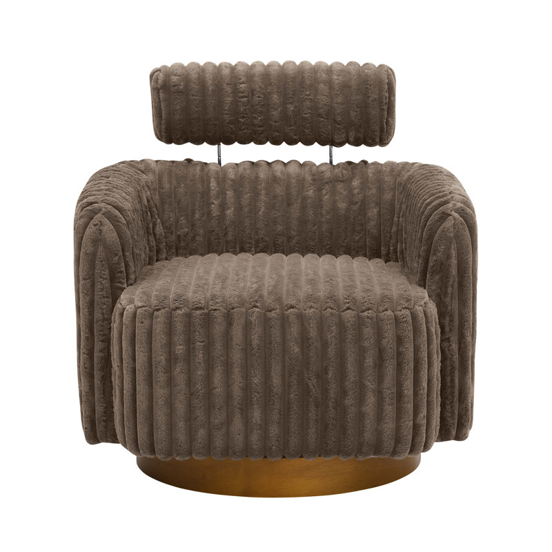 Luxe Velvet Swivel Chair, Brown Corduroy