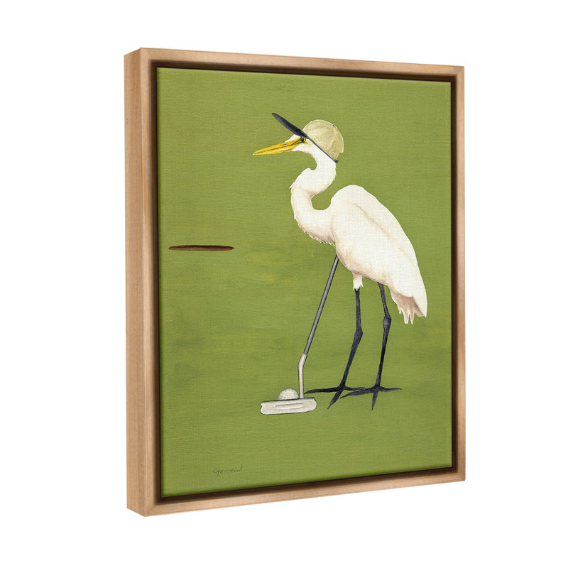 «Golfing Heron Bird» par Christine Reichow sur, H 31 po x l 25 po, Cadre flottant orme Montalcino
