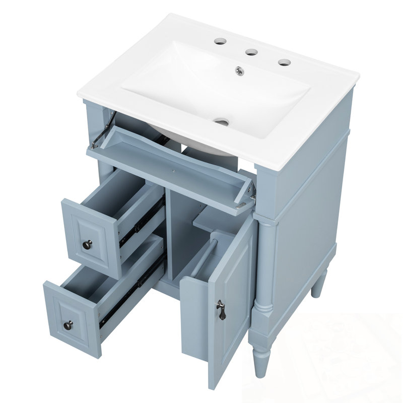 Meuble-lavabo avec lavabo, 2 tiroirs et tablettes de porte, 24", Bleu