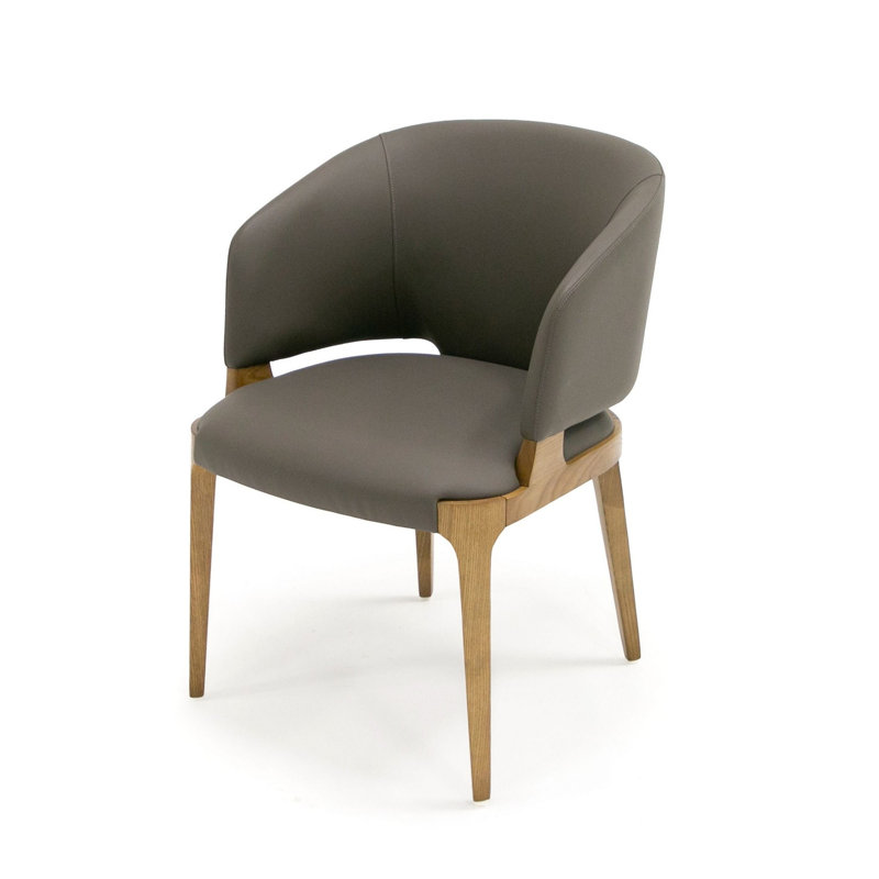 Chaise de salle à manger 22 po, similicuir végétalien gris, dossier courbé, bois massif