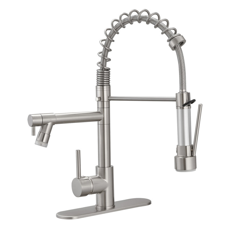 Single Handle Pull-Down Sprayer Kitchen Faucet With LED Light & Deck Plate, Brushed Nickel