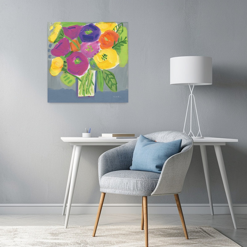 Bouquet contemporain coloré avec art coloré vif, H 24 po x l 24 po