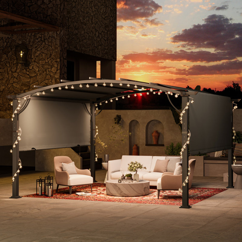 Pergola en aluminium avec auvent, H 92,10 po x l 157,50 po x P 118,10 po, Auvent gris / cadre gris