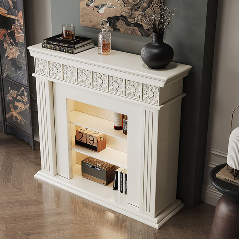 Beige Solid Wood Electric Fireplace, 43.31" H x 47.24" W x 13.78" D