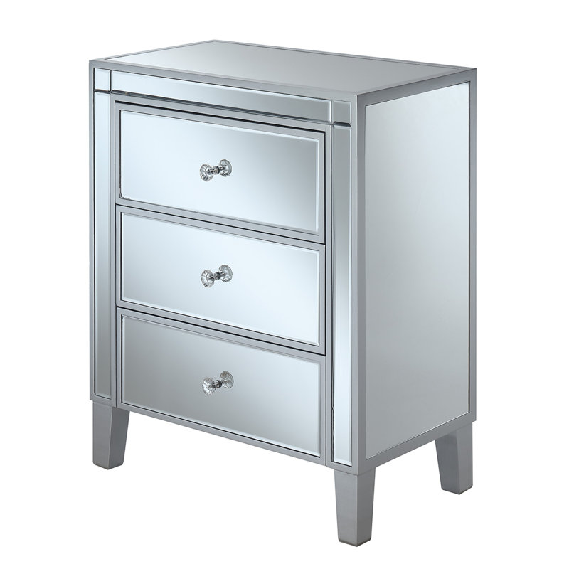 Claybrooks Mirrored Glass Top 3 - Drawer End Table, Silver