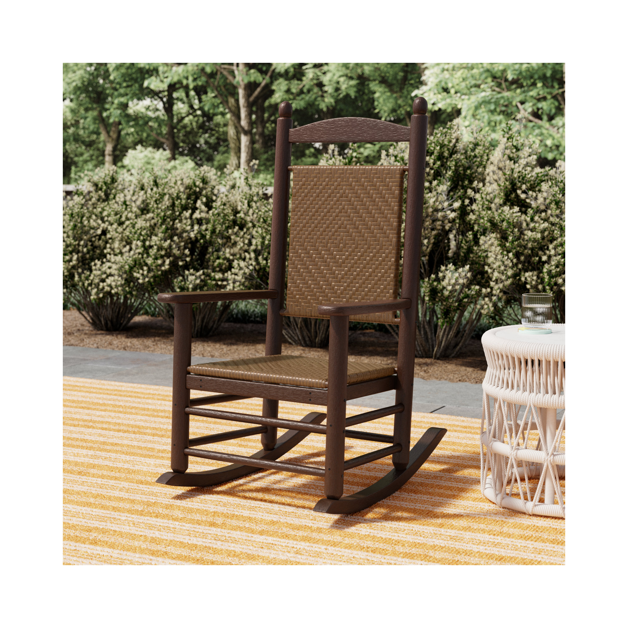 POLYWOOD Rocker Woven Rocking Chair, Mahogany