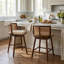 Alder Mid-Century Modern Rubberwood Counter Stool with Woven Rattan Back and Upholstered Seat-1242551798-1246804202