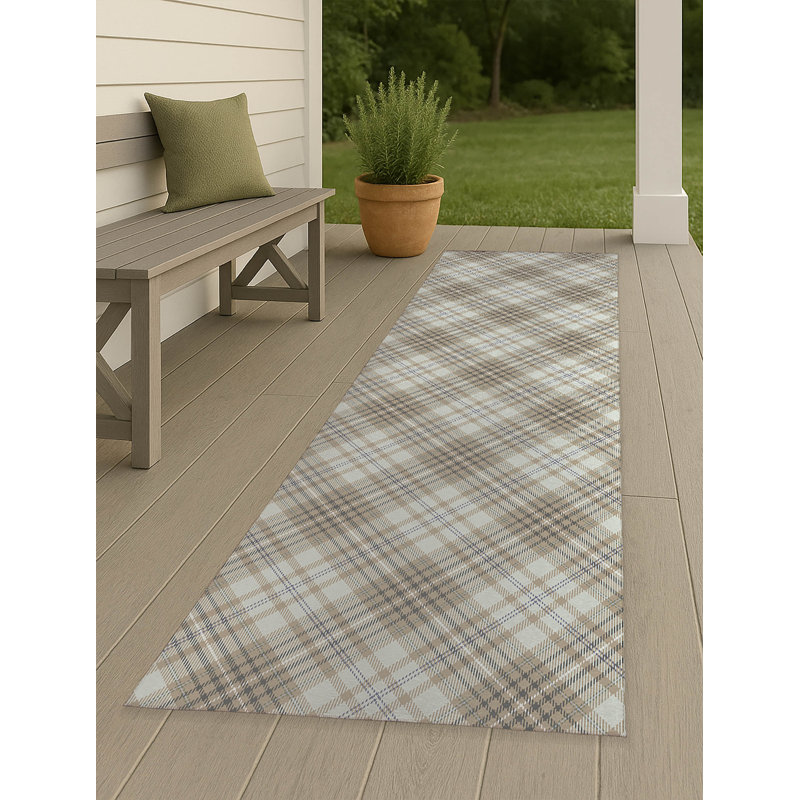 Chinny Tartan Non-Slip Outdoor Rug, Runner 2'6" x 8'