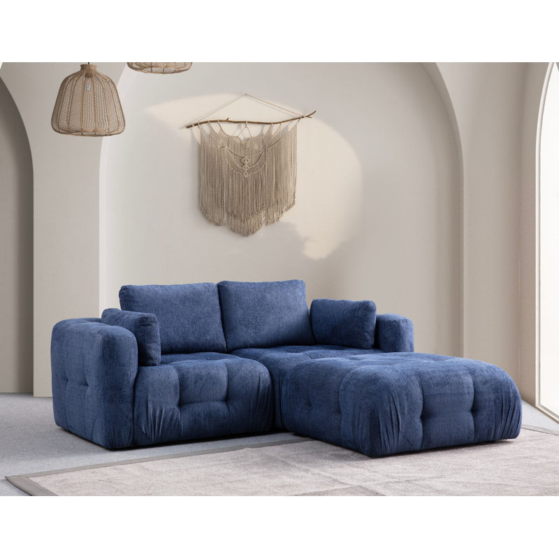 Élégant canapé d'angle avec coussins, bleu marine, 70,9 x 47,2 x 25,6 pouces | Structure en bois de hêtre durable et en carton, tissu 100% polyester | Dossier en mousse et en silicone gris doux | Parfait pour les salons modernes