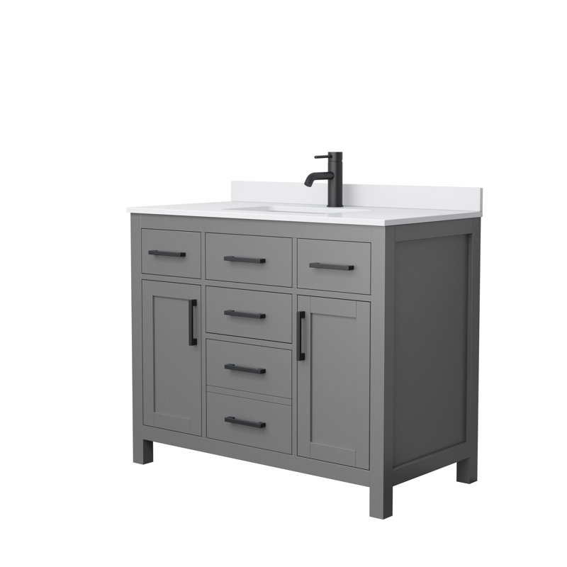 Beckett 42" Freestanding Single Bathroom Vanity with Cultured Marble Top, Dark Gray, White Cultured Marble, Matte Black
