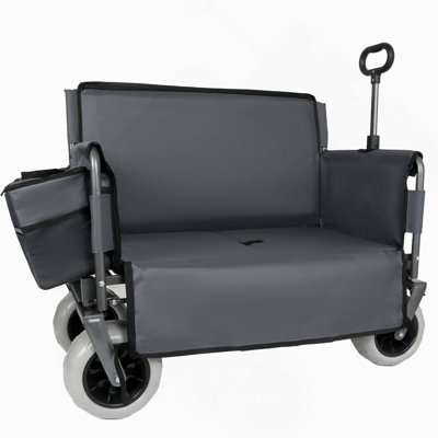 3-in-1 Folding Wagon with Bench Seat – patent protection, Includes 1 ice pack, 500lbs Capacity, 9"x4" Beach Tires for Camping & Beach
