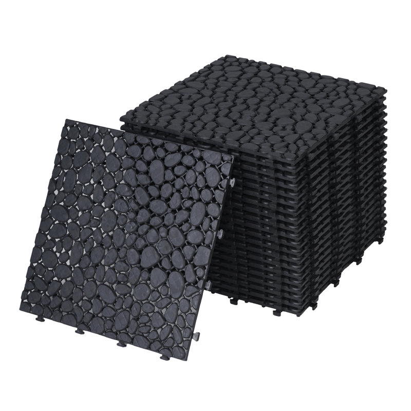 Carreaux de terrasse en plastique emboîtables 12 po x 12 po - boîte de 12 imperméables extérieurs, plancher pour patio, balcon et cour arrière, installation facile
