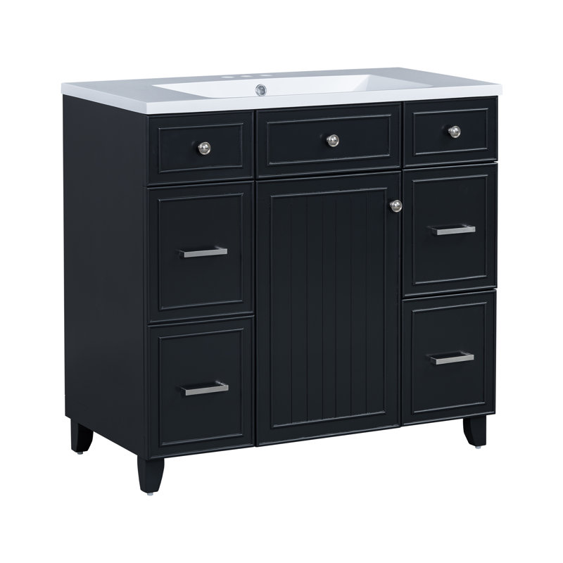 Meuble-lavabo simple 36 po avec comptoir, Blanc, Chrome