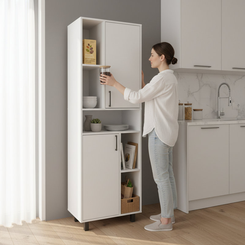 Armoire de rangement blanche avec 2 portes et 9 tablettes | Idée de cadeau