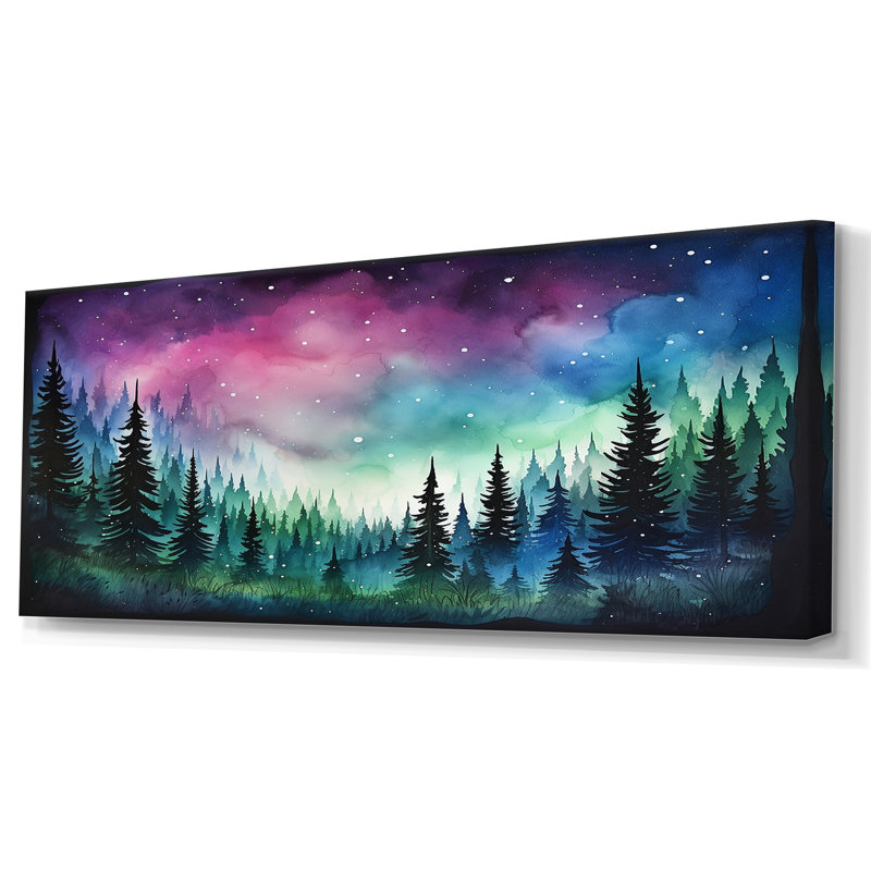 «Mauve Aurora Borealis Mountains I - Winter Mountains», art mural, Toile tendue, H 28 po x l 60 po x P 1,5 po