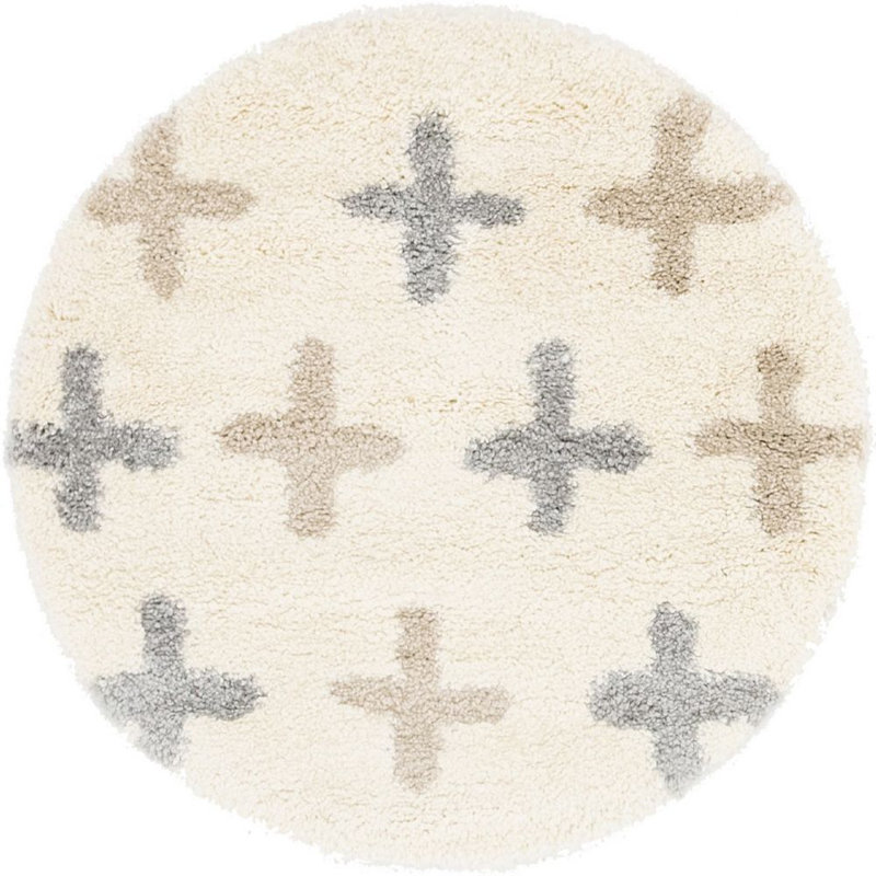 Tapis ivoire à motif géométrique Mitzy, Rond 3 pi 3 po