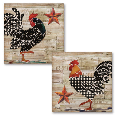 " Farmhouse Kitchen Décor Rooster & Barnstar " 2 Piece Art Graphic Art Print